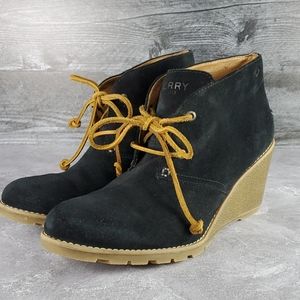 Sperry | Black Suede Harlow Wedge Ankle Boots